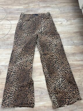GAP Leopard Print High-Rise Wide-Leg Jeans - Brown Black